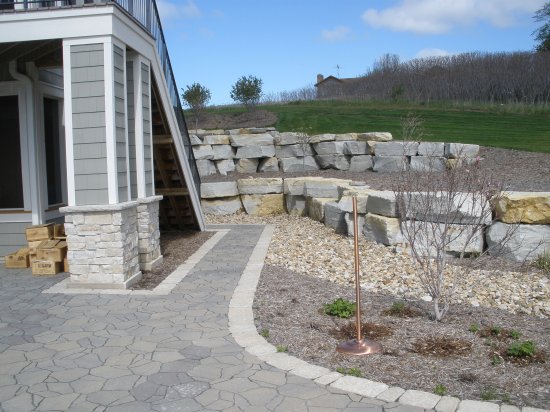 Paver Patio, Limestone walls.  Rochester MN Photo